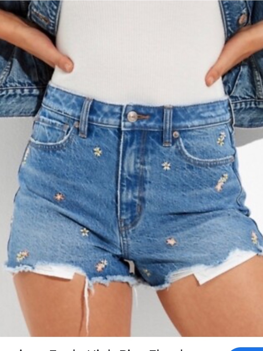 American Eagle Mom JeanShort- Distressed -Floral embroidered- sz 10-EUCFestival😍